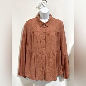 Cotton Bleu Women’s Tiered‎ Button Down Top Size Large